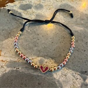 Multi coloured beaded heart bracelet
